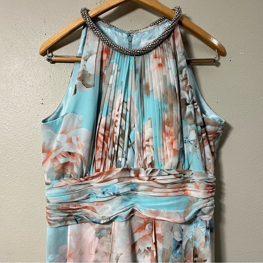 Calvin Klein Floral Maxi Long Flowy Beaded Neck Halter Party Wedding Dress Sz 12 - Picture 4 of 9